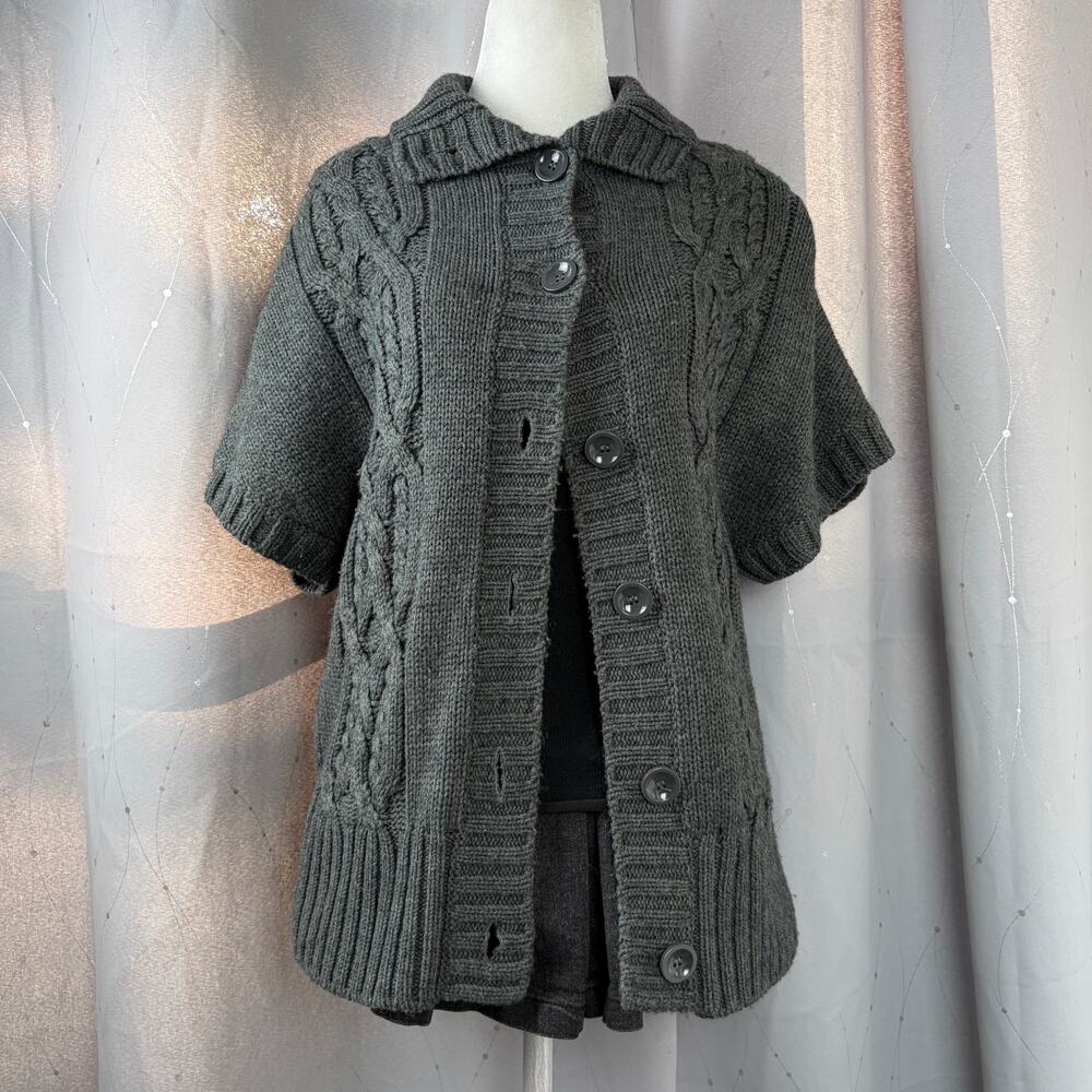 Lauren Hansen Cable Knit Short Sleeve Cardigan Womens M Wool Blend Preppy Grunge